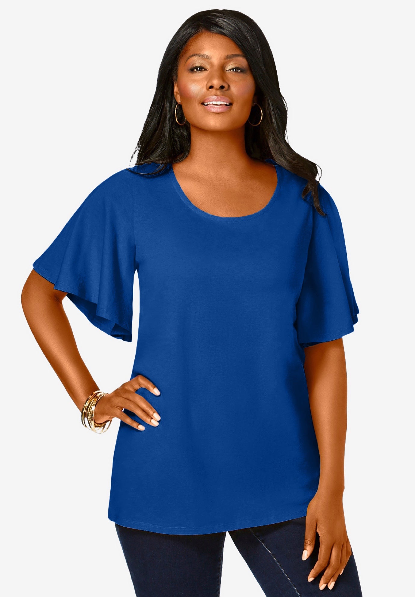 Stretch Knit Flutter Sleeve Tunic image number 0