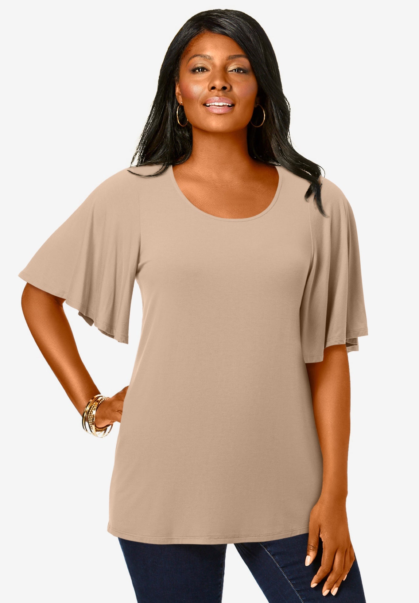 Stretch Knit Flutter Sleeve Tunic image number 0