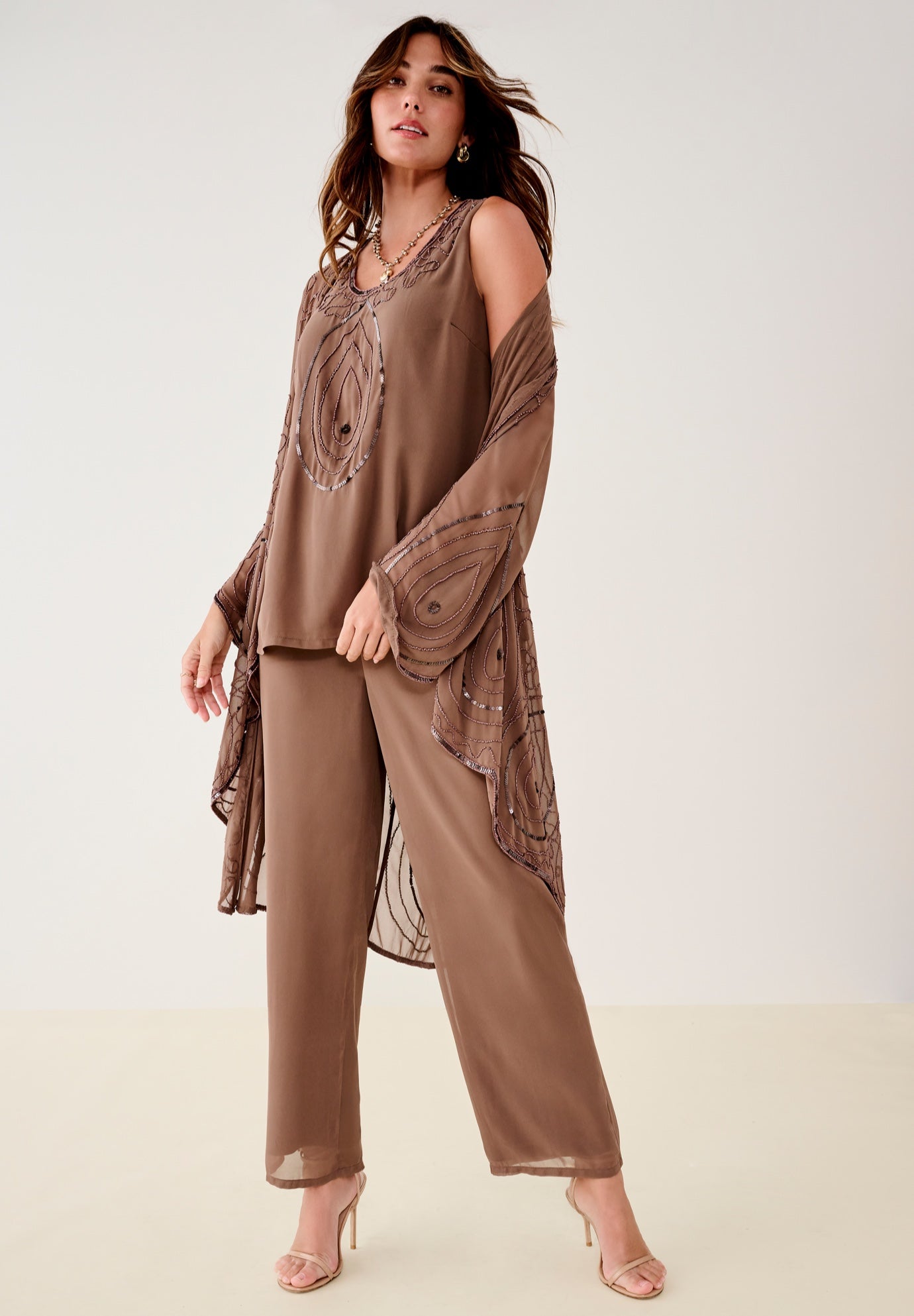 Plus Size Beaded Georgette Scoop Neck 3-Piece Pant Set image number 5