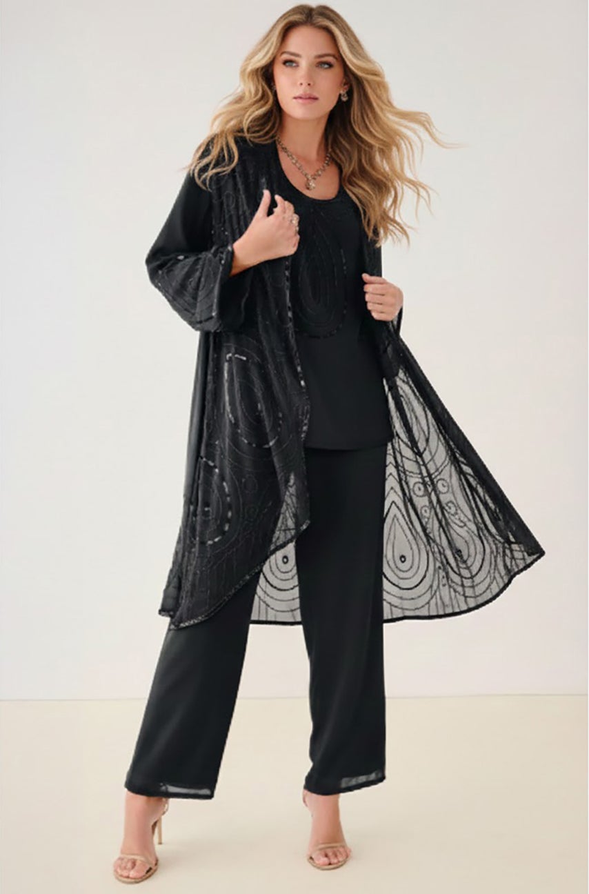 Plus Size Beaded Georgette Scoop Neck 3-Piece Pant Set image number 2
