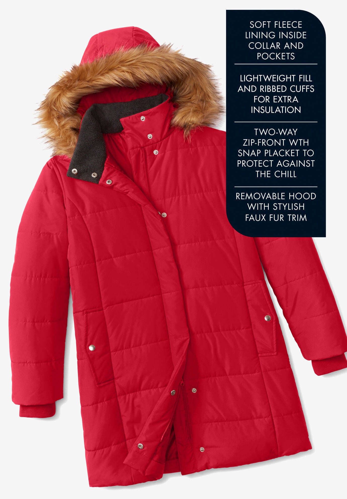 Plus Size Knee Length Puffer Coat image number 7