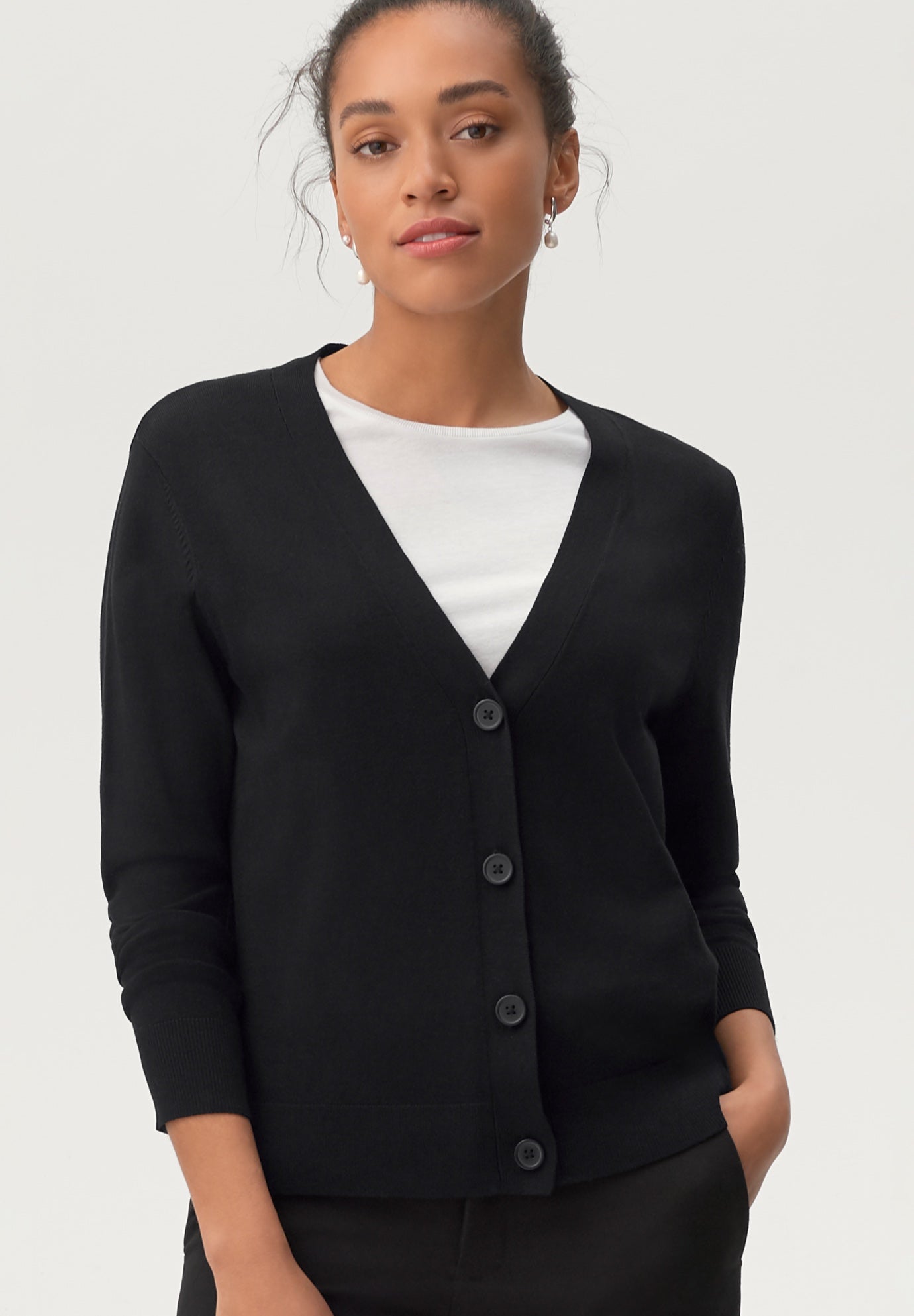 Lightweight Fine Knit Relaxed V-Neck Boxy Cardigan image number 0