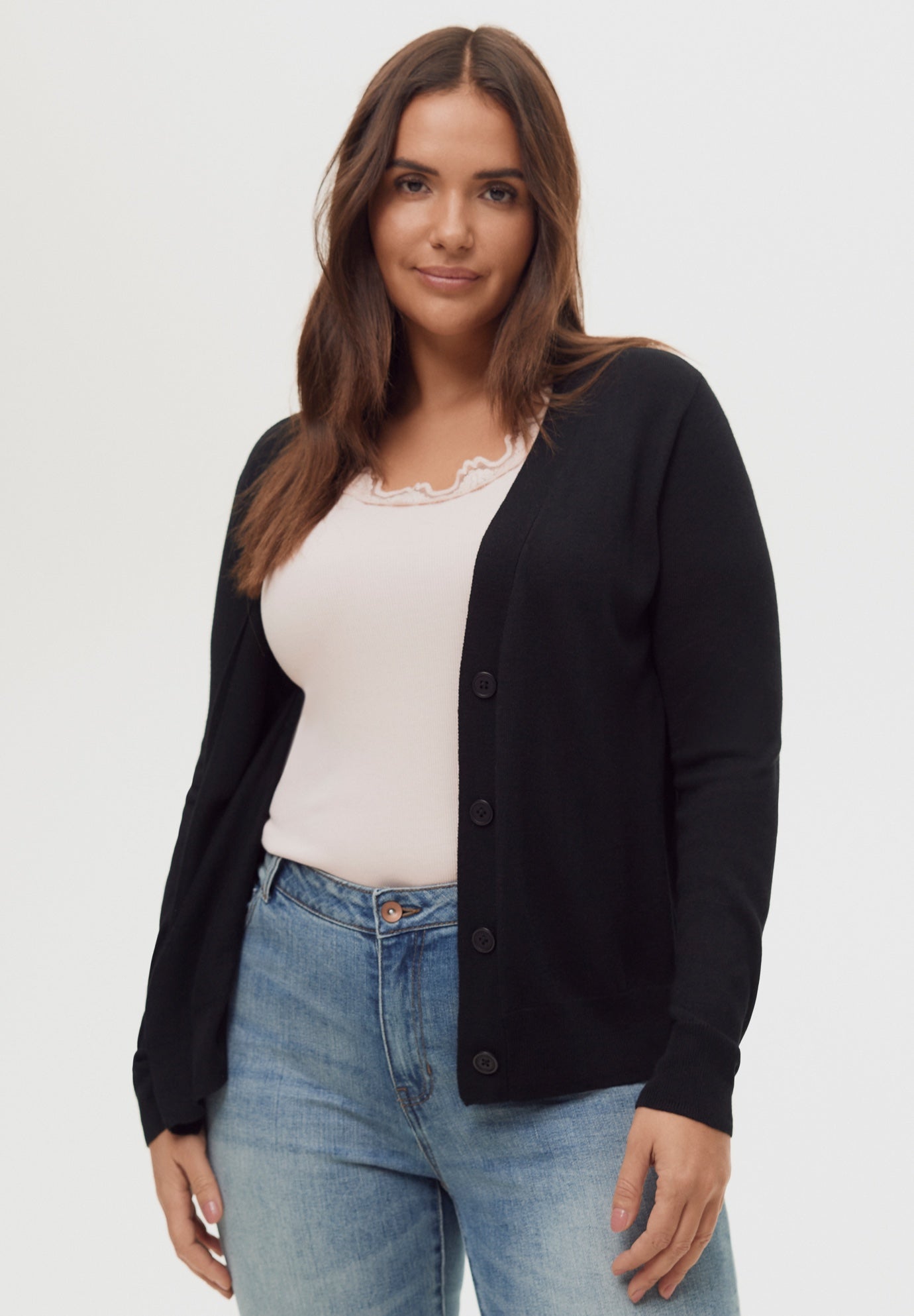 Lightweight Fine Knit Relaxed V-Neck Boxy Cardigan image number 1