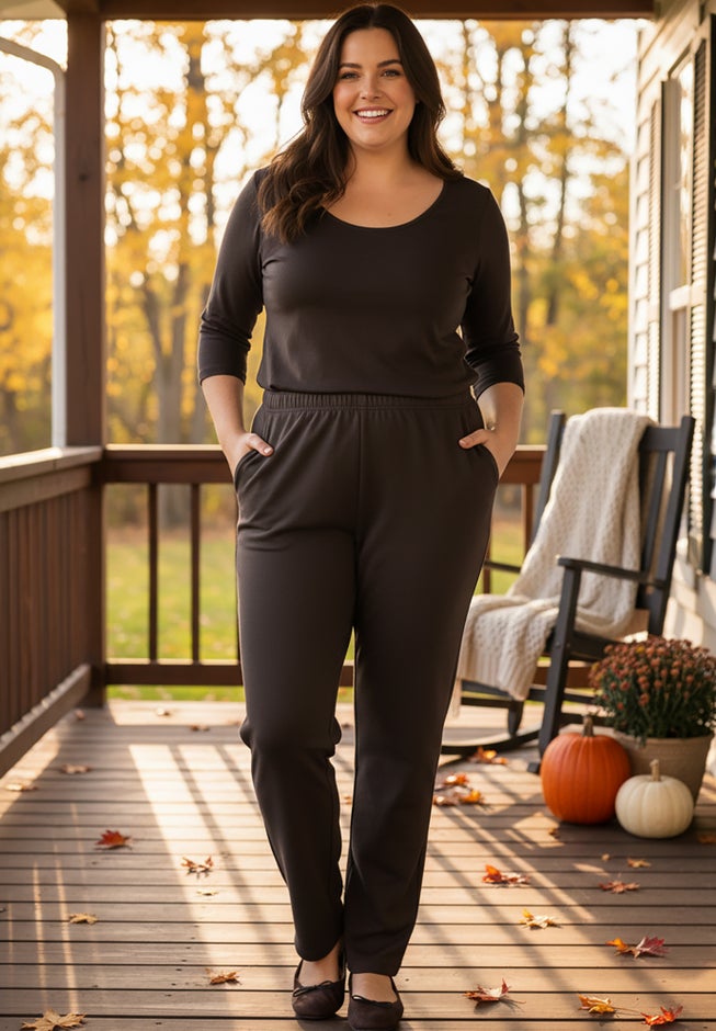 7-Day Straight-Leg Elastic-Waist Stretchy Knit Pant image number 4