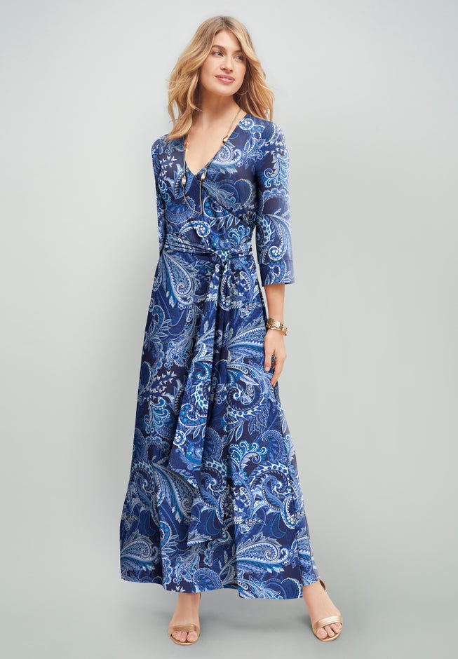 Stretch Knit Faux Wrap Maxi Dress Avenue - Main Image