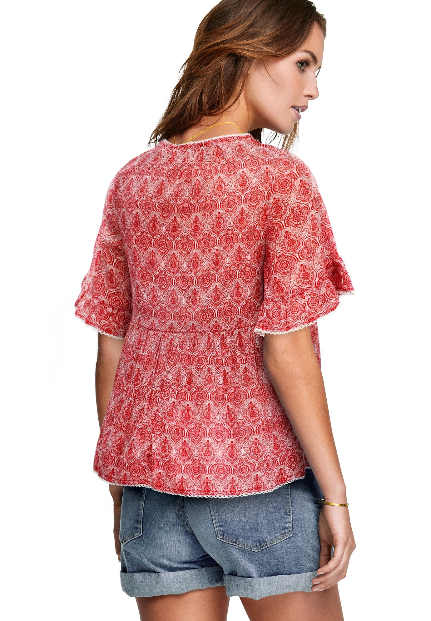 Ruffle Trim Peasant Blouse image number 1