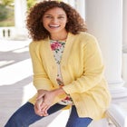 Button-Front Shaker Cardigan Sweater image number null