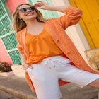 Button-Front Shaker Cardigan Sweater image number null