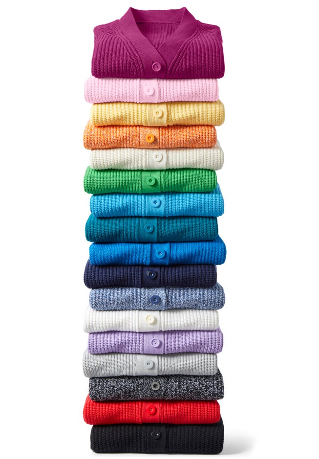 Button-Front Shaker Cardigan Sweater image number 5