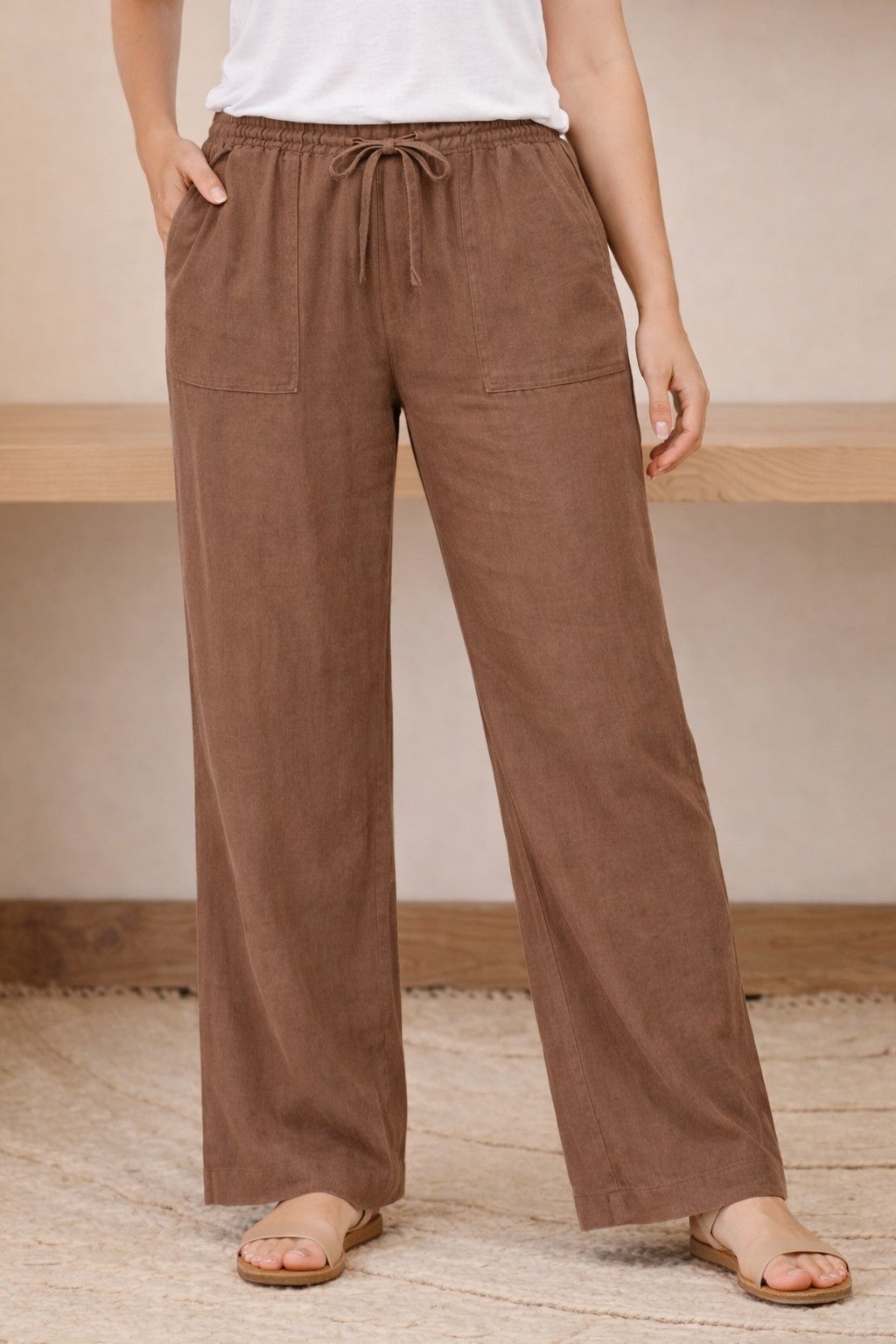 Linen-Blend Elastic Waist Drawstring Relaxed Pant image number 0