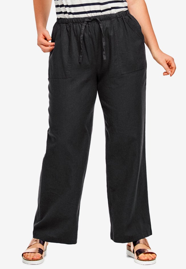 Linen-Blend Drawstring Pants image number 0