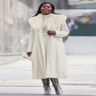 Long Wool-Blend Coat with Faux Fur Collar image number null