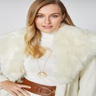 Long Wool-Blend Coat with Faux Fur Collar image number null
