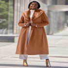 Long Wool-Blend Coat with Faux Fur Collar image number null