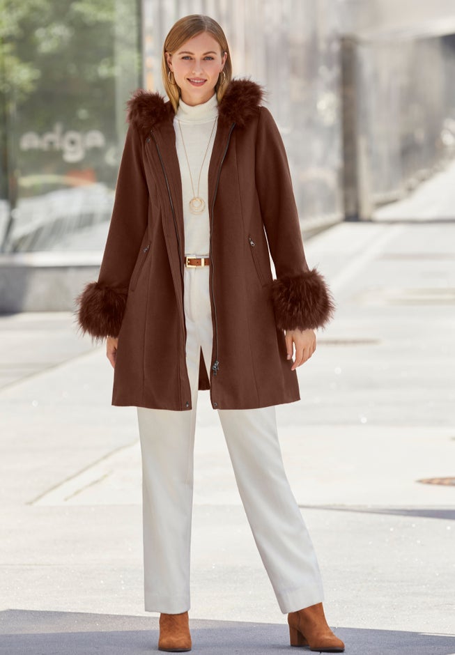 Hooded Faux Fur Trim Coat image number 2