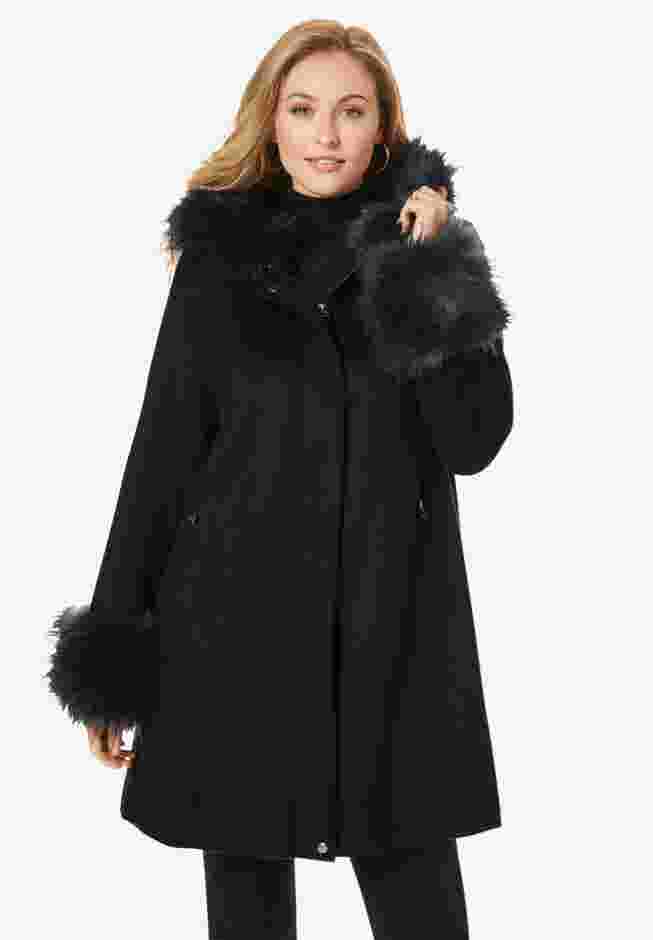 Hooded Faux Fur Trim Coat image number 0
