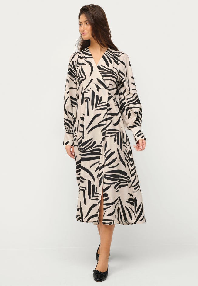 Long Sleeve Surplice Dress with Side Slit image number null
