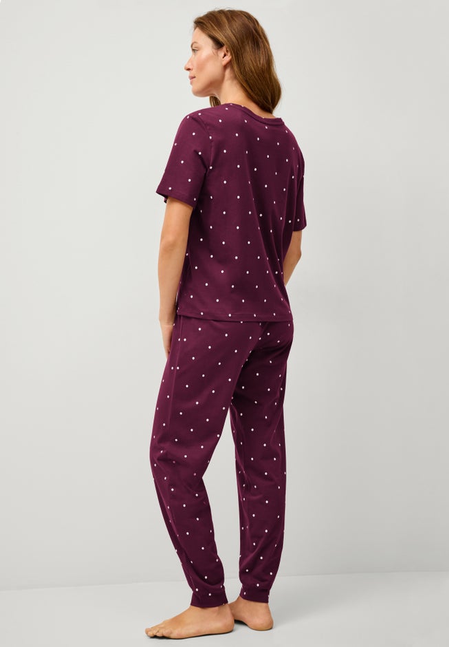 Cotton Spandex Vneck Short Sleeve Tee And Pull On Shorts Sleep Set image number 1