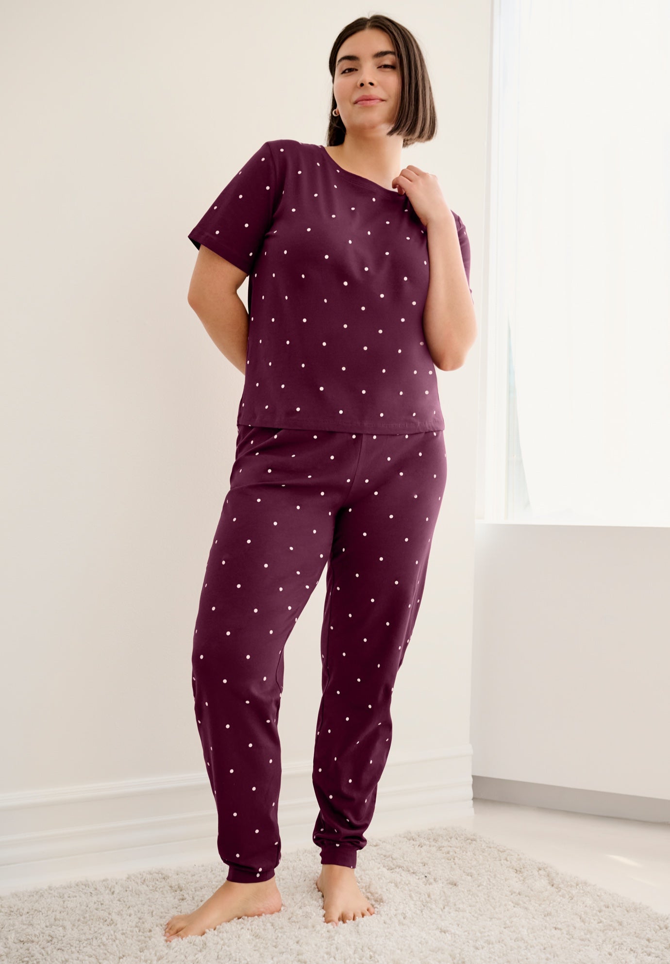 Cotton Spandex Vneck Short Sleeve Tee And Pull On Shorts Sleep Set image number 2