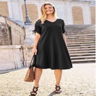 Stretch Cotton Tie Sleeve Midi Dress image number 0