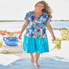 Short-Sleeve V-Neck Shirred Tee image number null