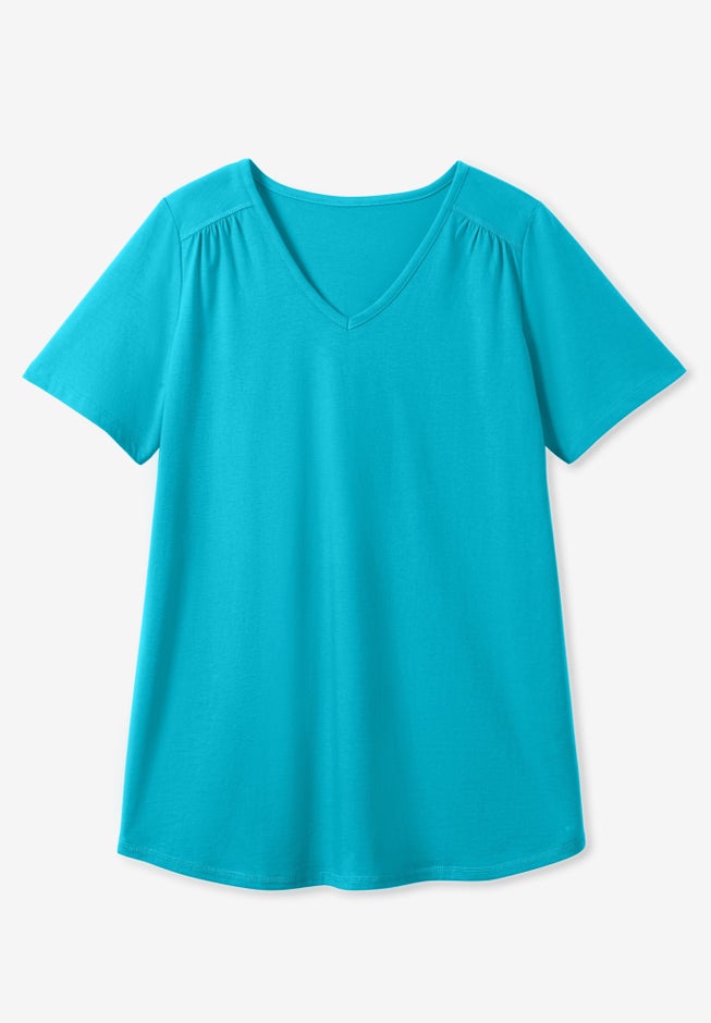 Short-Sleeve V-Neck Shirred Tee image number 13