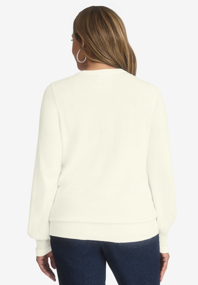 Cashmere Pointelle Cable Crew image number 1