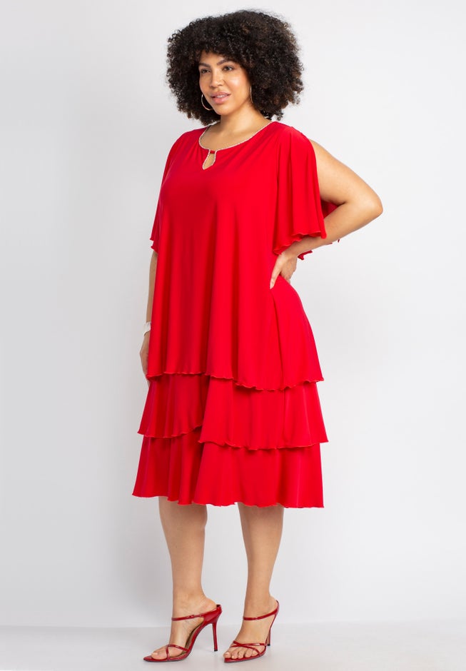 Embellished Keyhole Midi-Tier Dress image number 3