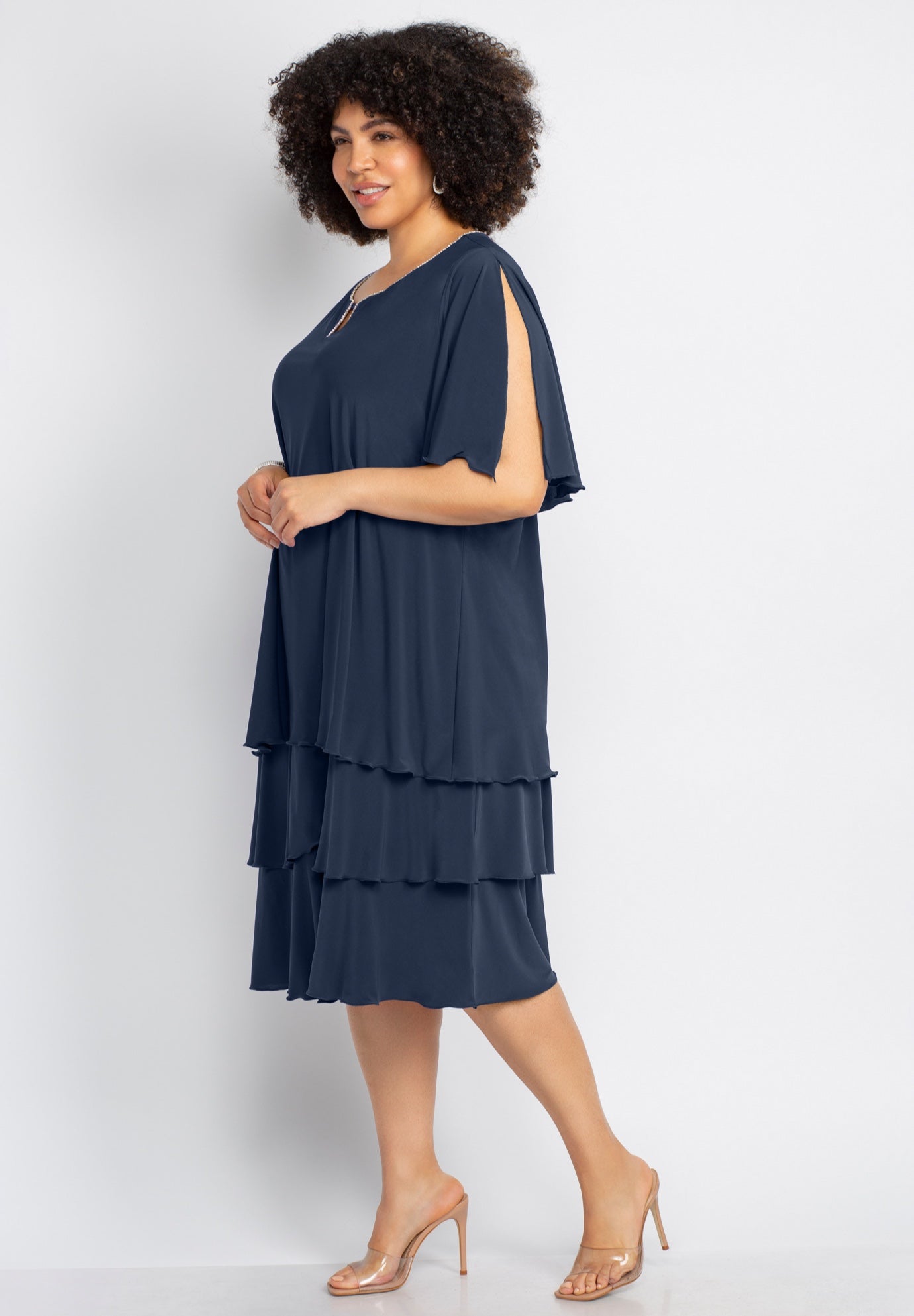 Embellished Keyhole Midi-Tier Dress image number 2