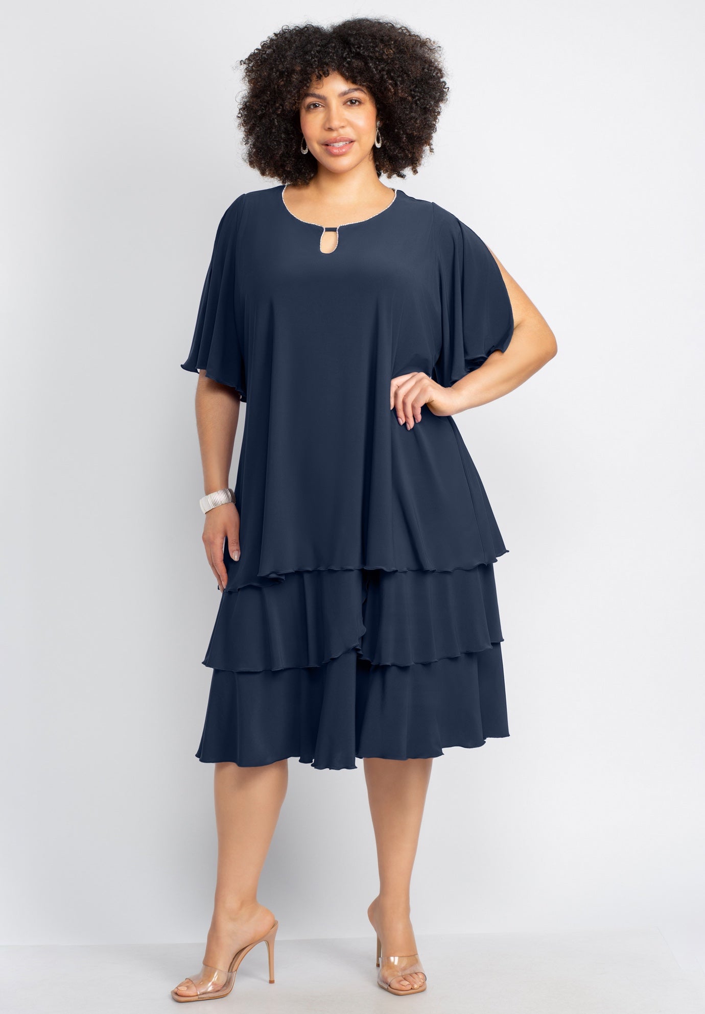 Embellished Keyhole Midi-Tier Dress image number 0
