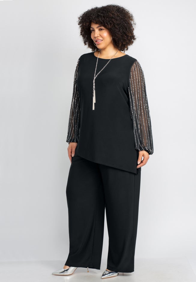 2-Piece Beaded Mesh Sleeve Pant Suit image number 2