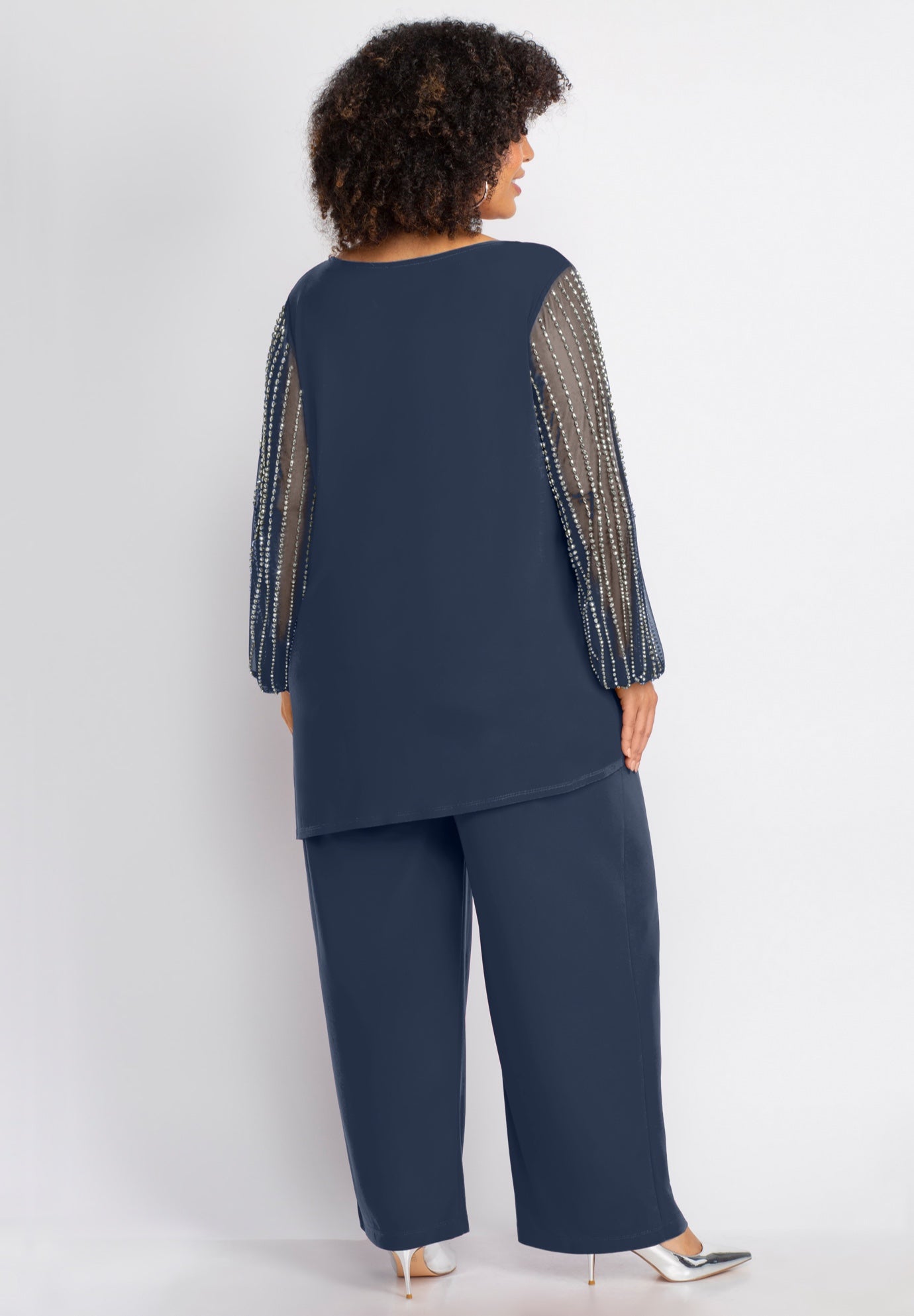 2-Piece Beaded Mesh Sleeve Pant Suit image number 2