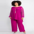 2-Piece Beaded Mesh Sleeve Pant Suit image number null