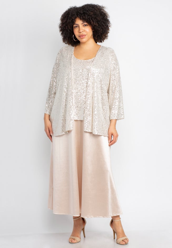 2-Piece Sequin & Charmeuse Jacket Dress Set image number 2