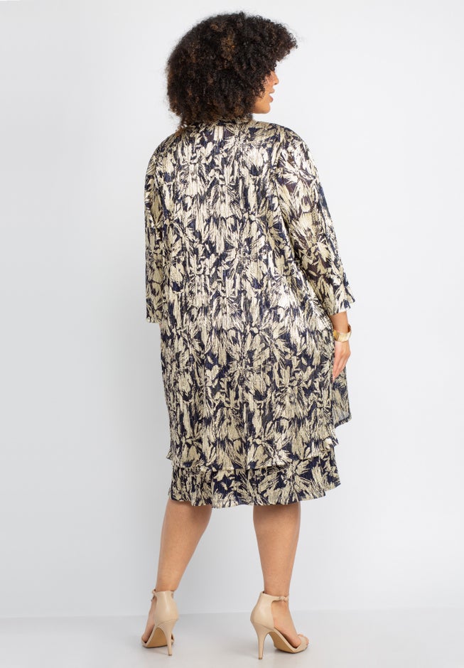 2-Piece Foil Print Jacket Dress Set image number 1