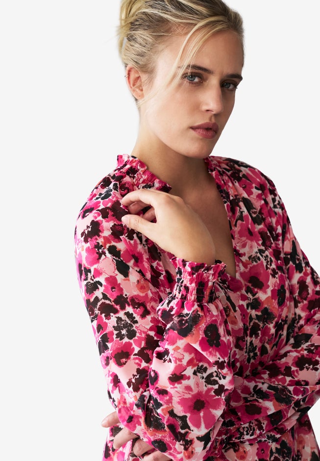 Notch Neck Blouson Sleeve Tunic image number 2