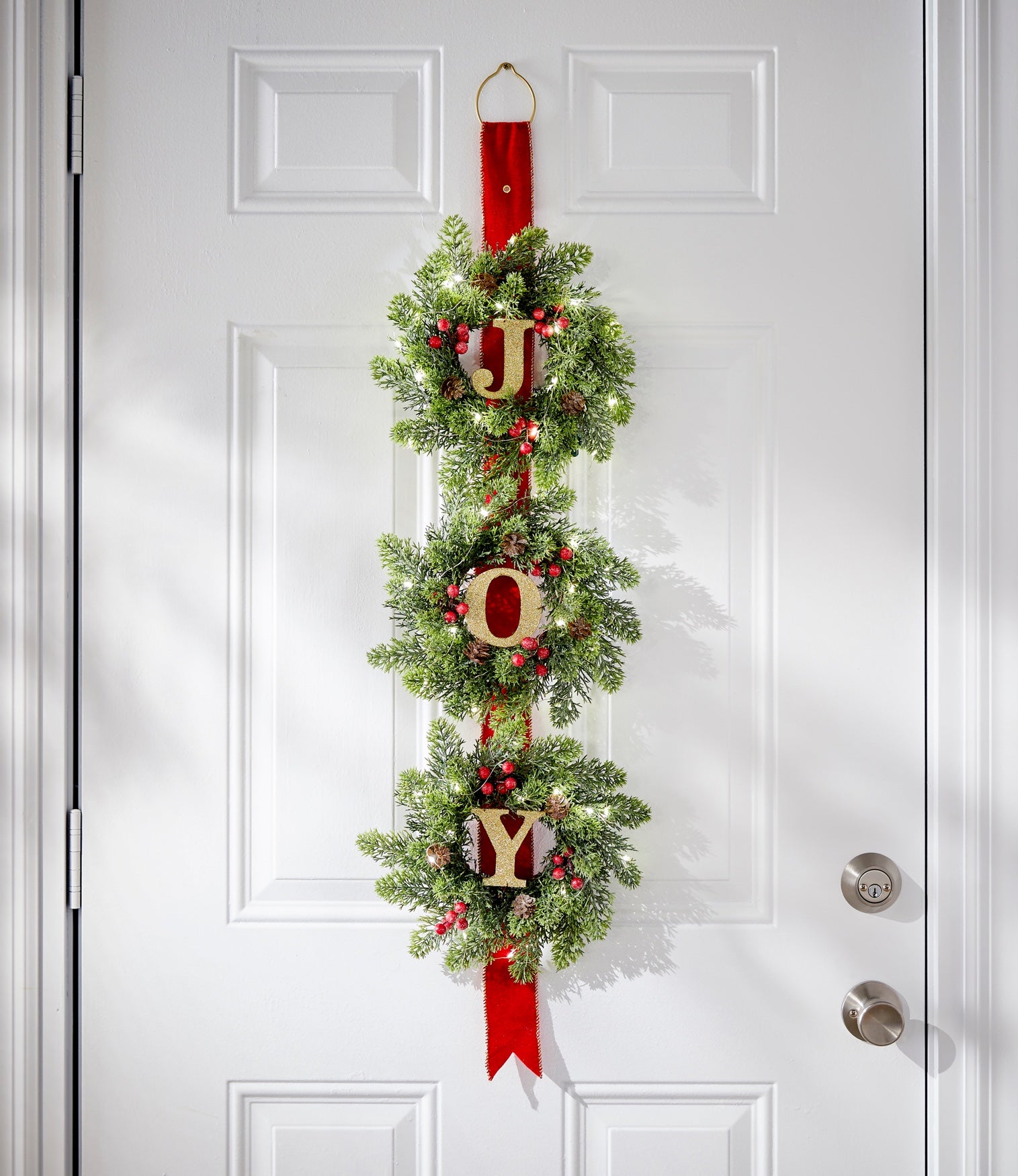38" Long Pre-Lit Triple Joy Wreath image number 0