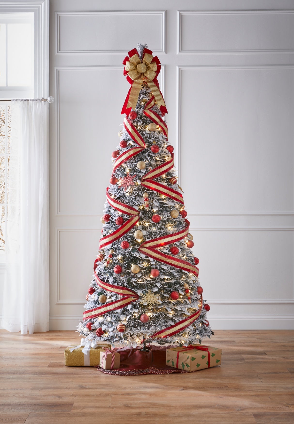 7&frac12;&rsquo;H Pre-Lit Flocked Pop-Up Tree image number 0