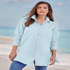 Plus Size Kate Long Sleeve Tunic Easy Cotton-Blend Button-Front Shirt image number null