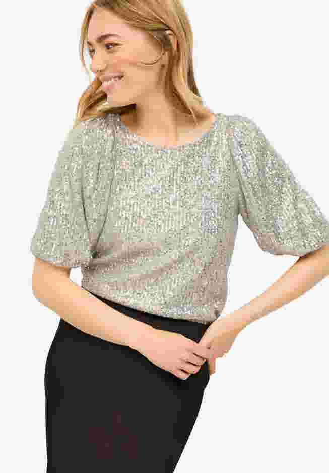 All-Over Sequin Blouson Sleeve Top image number 0
