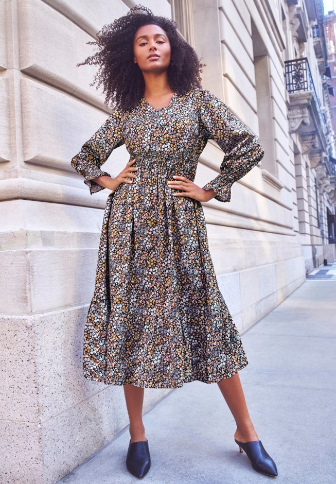 Smocked Waist Midi Dress image number null