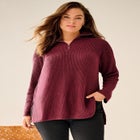 &frac14; Zip Sweater Tunic With Side Slits image number 0