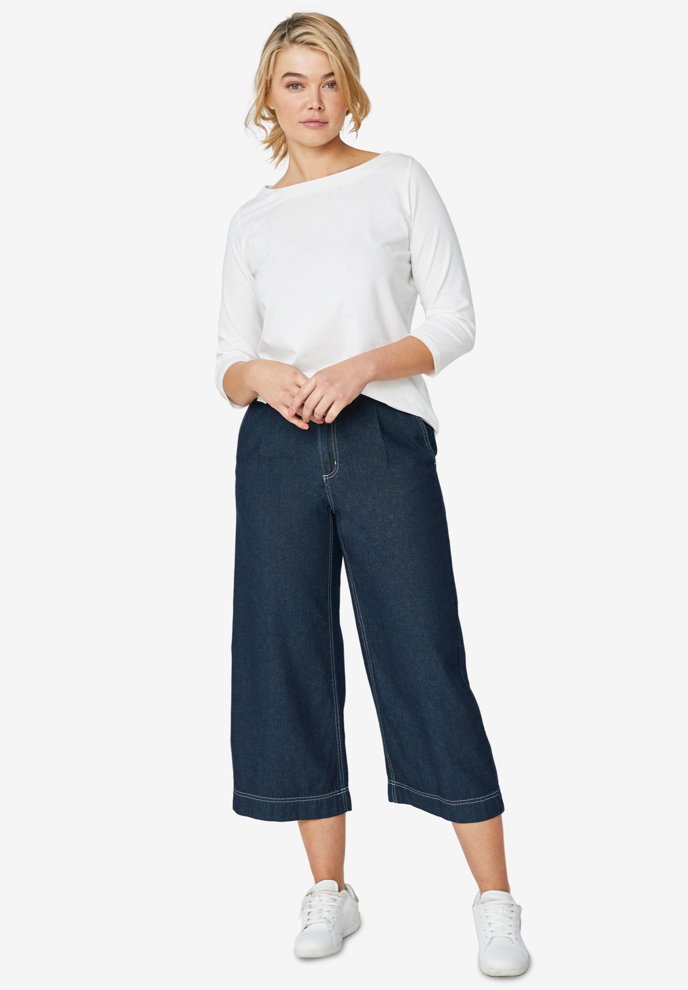 Lightweight Wide-Leg Crop Jeans image number 0