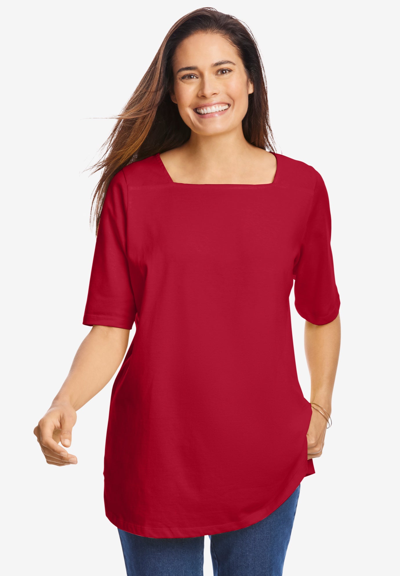 Perfect Elbow-Sleeve Square-Neck Tee image number 0