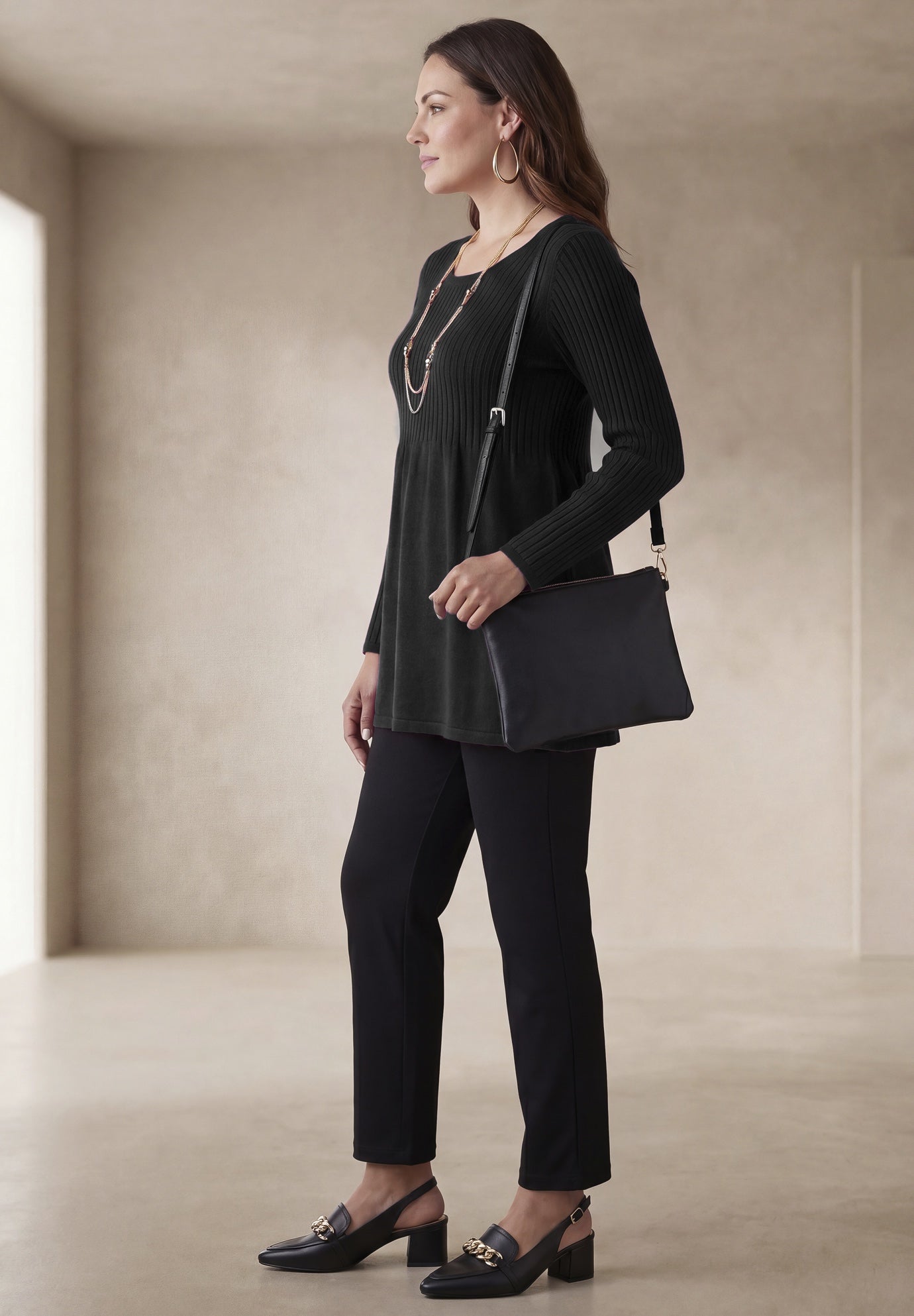 Ribbed Baby Doll Tunic Sweater image number 2