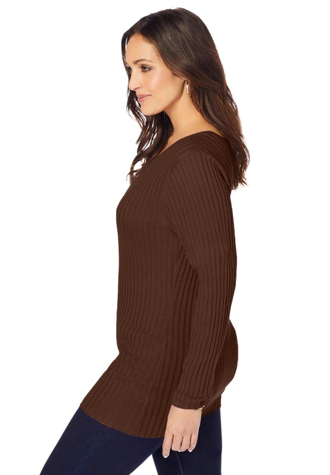 V-Neck Ribbed Sweater image number 2