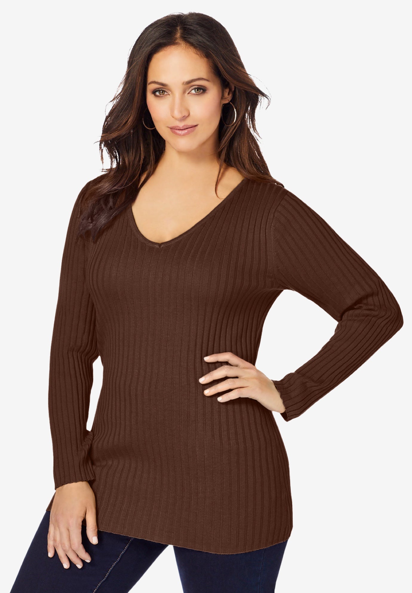 V-Neck Ribbed Sweater image number 0