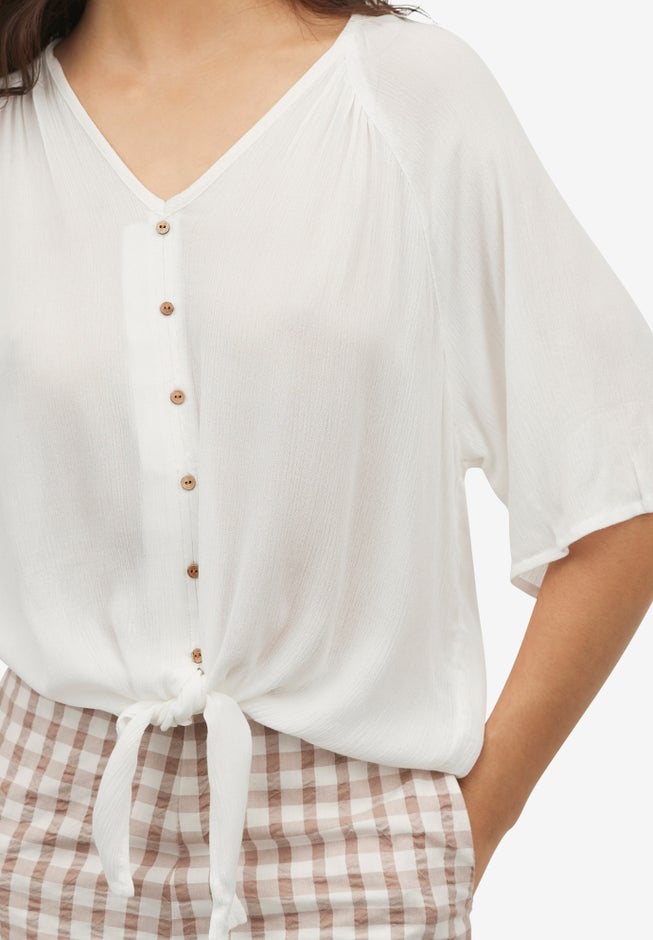 Crinkle Tie-Front Blouse image number 2