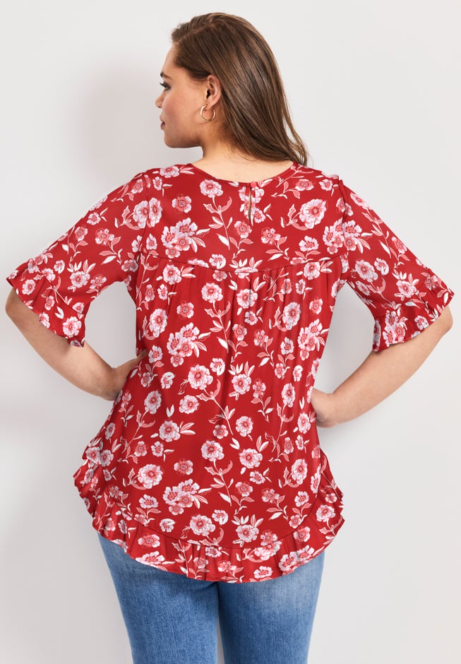 Crew Ruffle Hem Top image number 2