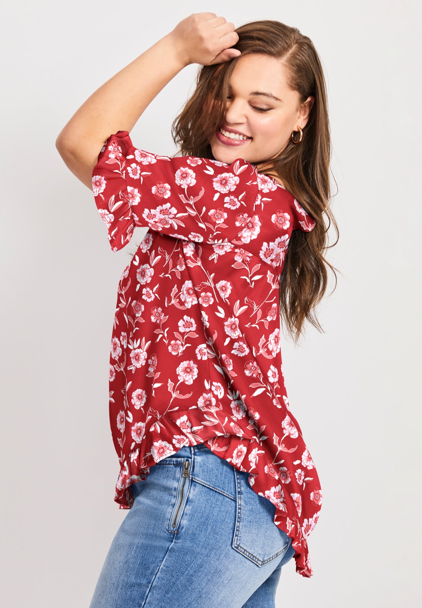 Crew Ruffle Hem Top image number 1